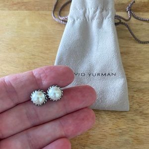 • David Yurman Sterling Silver + Pearl Stud Earrings •